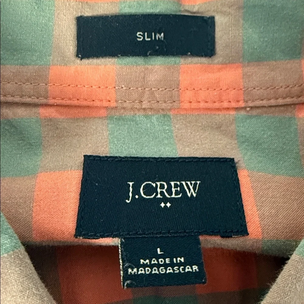 J.Crew Slim Fit Red Blue Check Short Sleeve Button Shirt L
